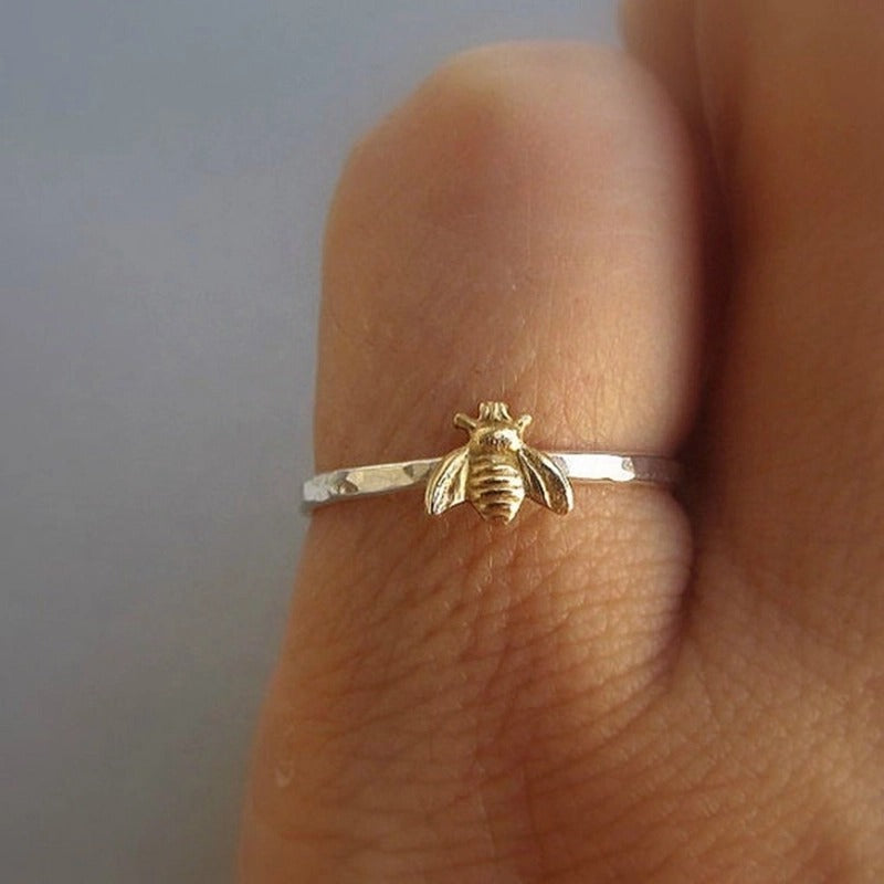 925 Sterling Silver Tiny Yellow Honey Bee Ring