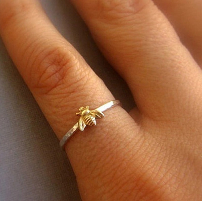 925 Sterling Silver Tiny Yellow Honey Bee Ring