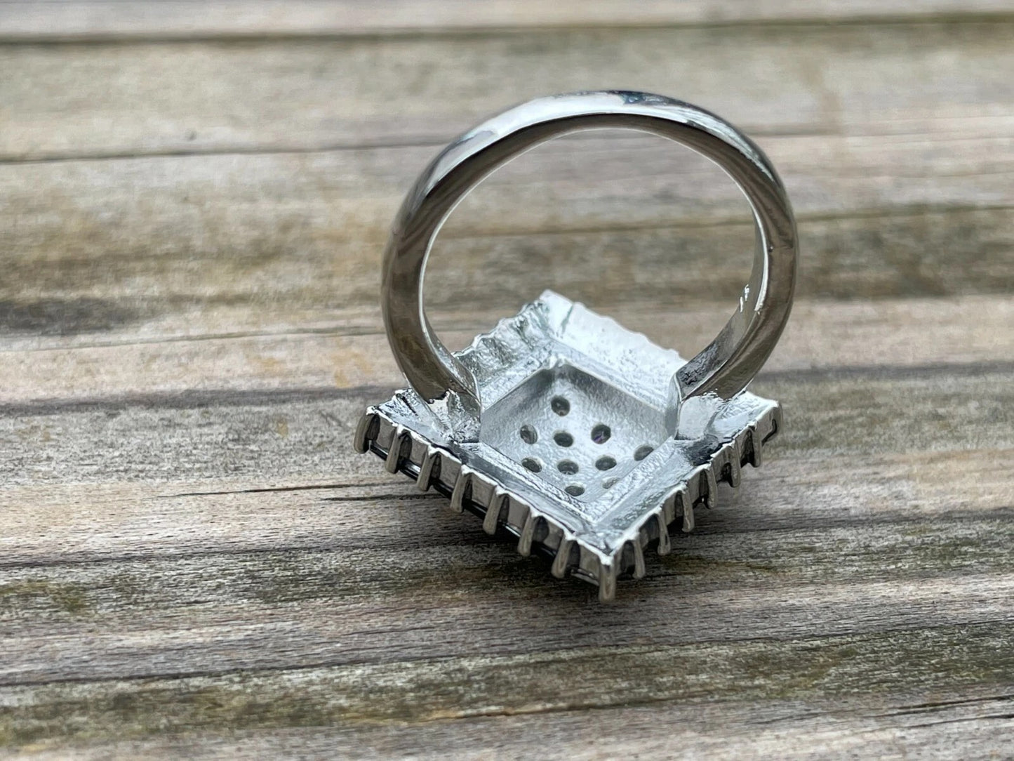 Art Deco Blue Faux Sapphire Vintage Silver Cluster Ring