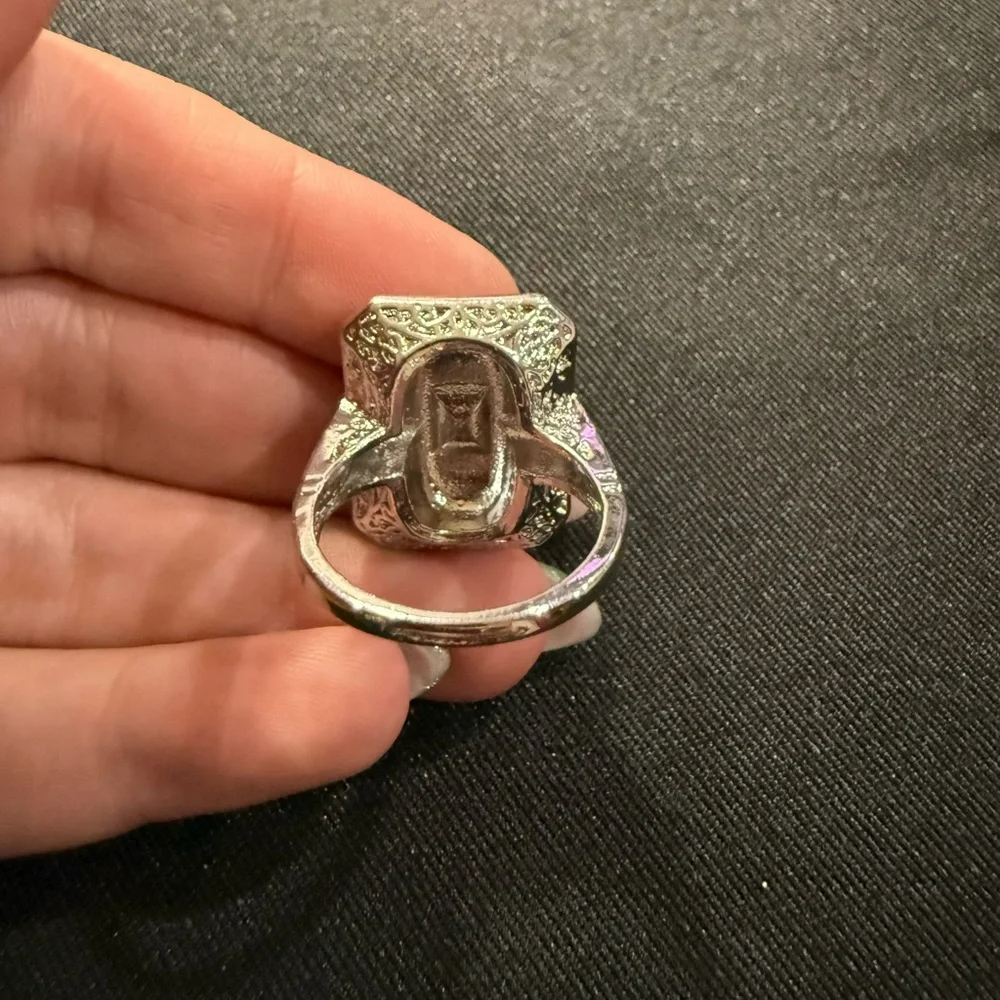 Vintage Art Deco Faux Green Sapphire & CZ Gemstone Ring