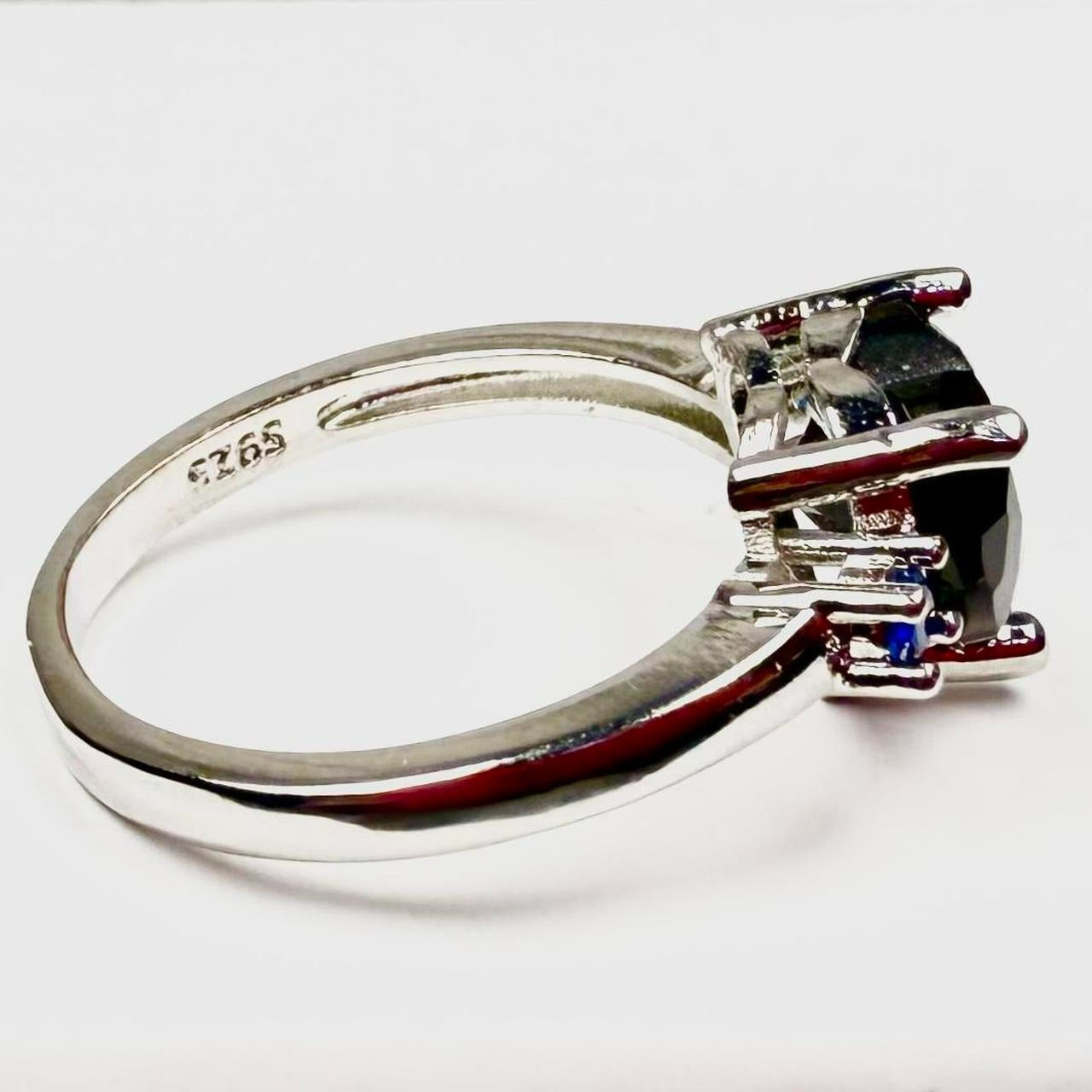 925 Sterling Silver Black Heart Blue Sapphire Ring