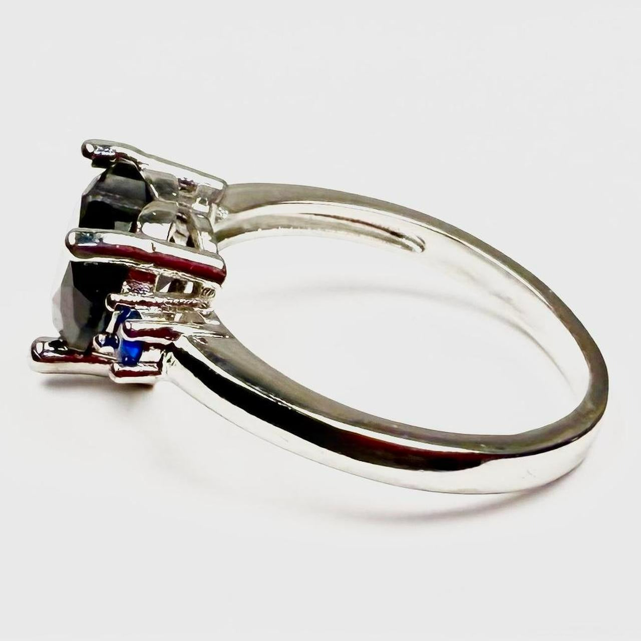 925 Sterling Silver Black Heart Blue Sapphire Ring