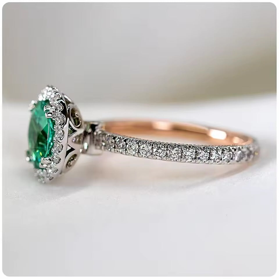 925 Sterling Silver Green Two Tone Micro Paved Noble Ring
