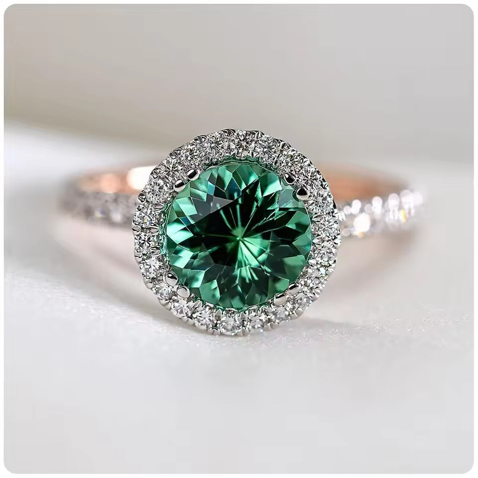 925 Sterling Silver Green Two Tone Micro Paved Noble Ring