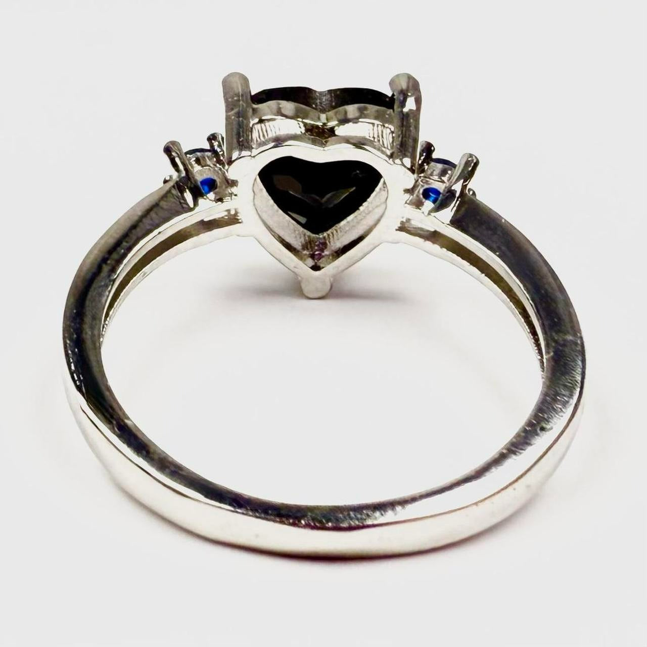 925 Sterling Silver Black Heart Blue Sapphire Ring