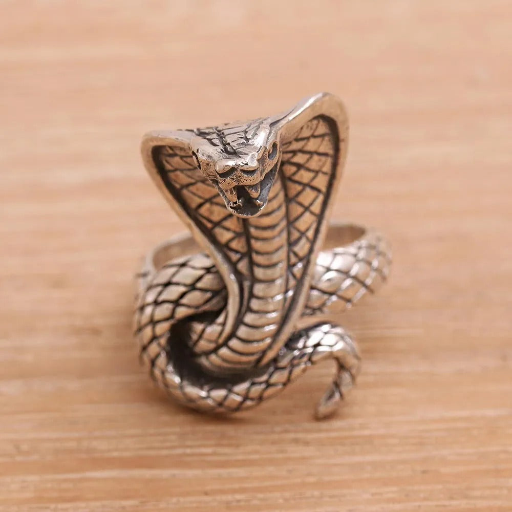 Lady Cobra Snake Wrap Silver Punk Ring