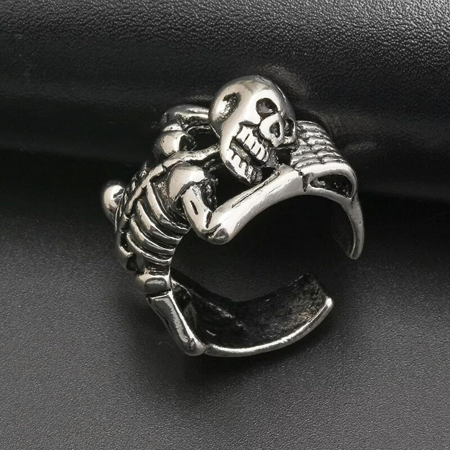 Silver Skull Skeleton Gothic Open Punk Rock Ring