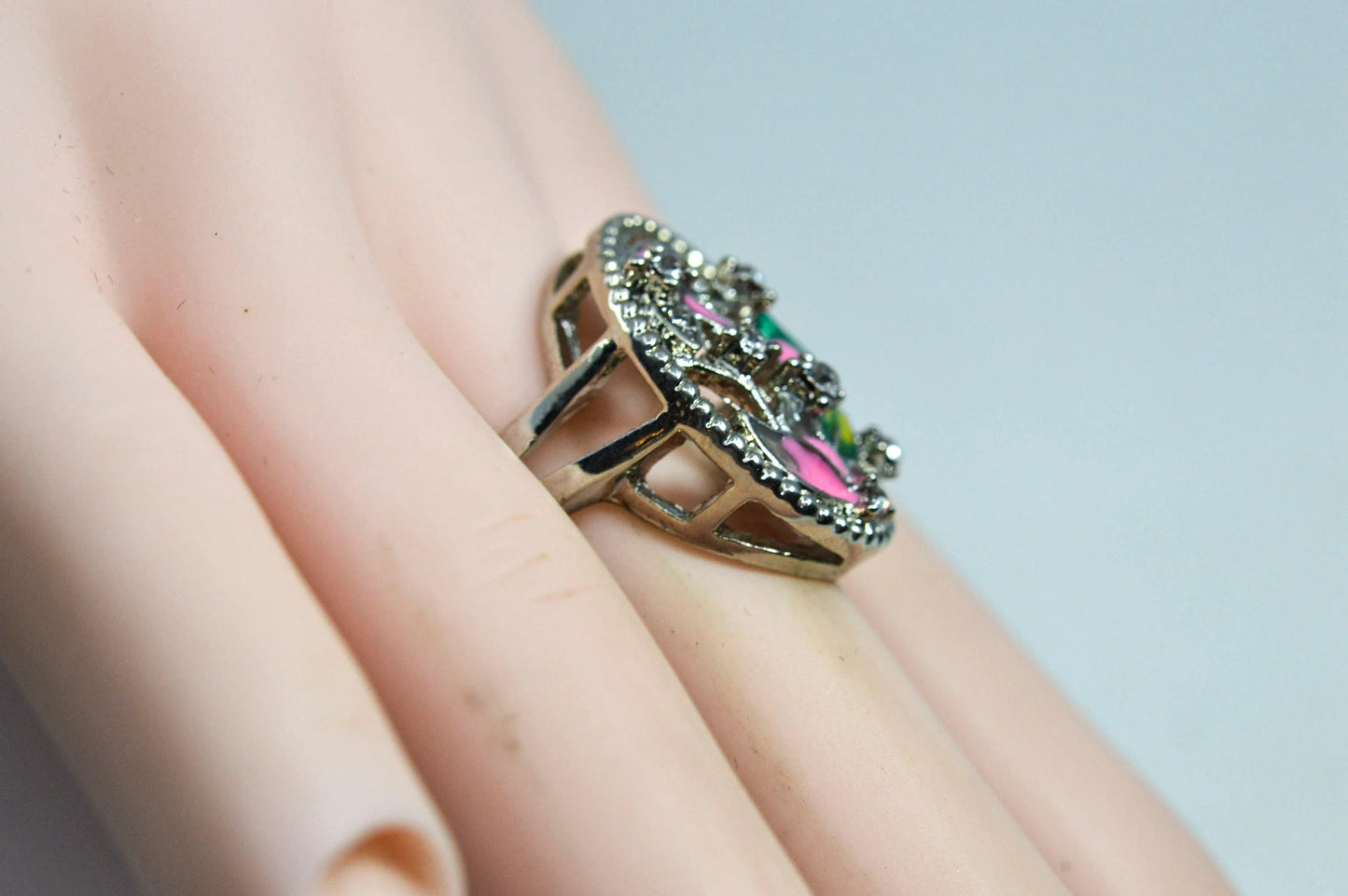 Handmade Lotus Blossom Flower Leaf Hollow Silver Ring