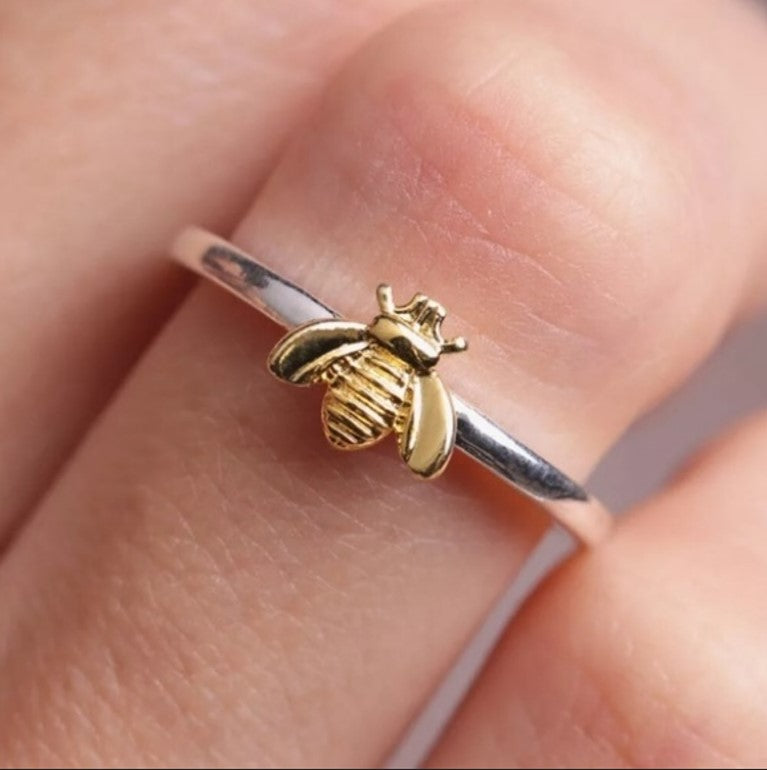 925 Sterling Silver Tiny Yellow Honey Bee Ring