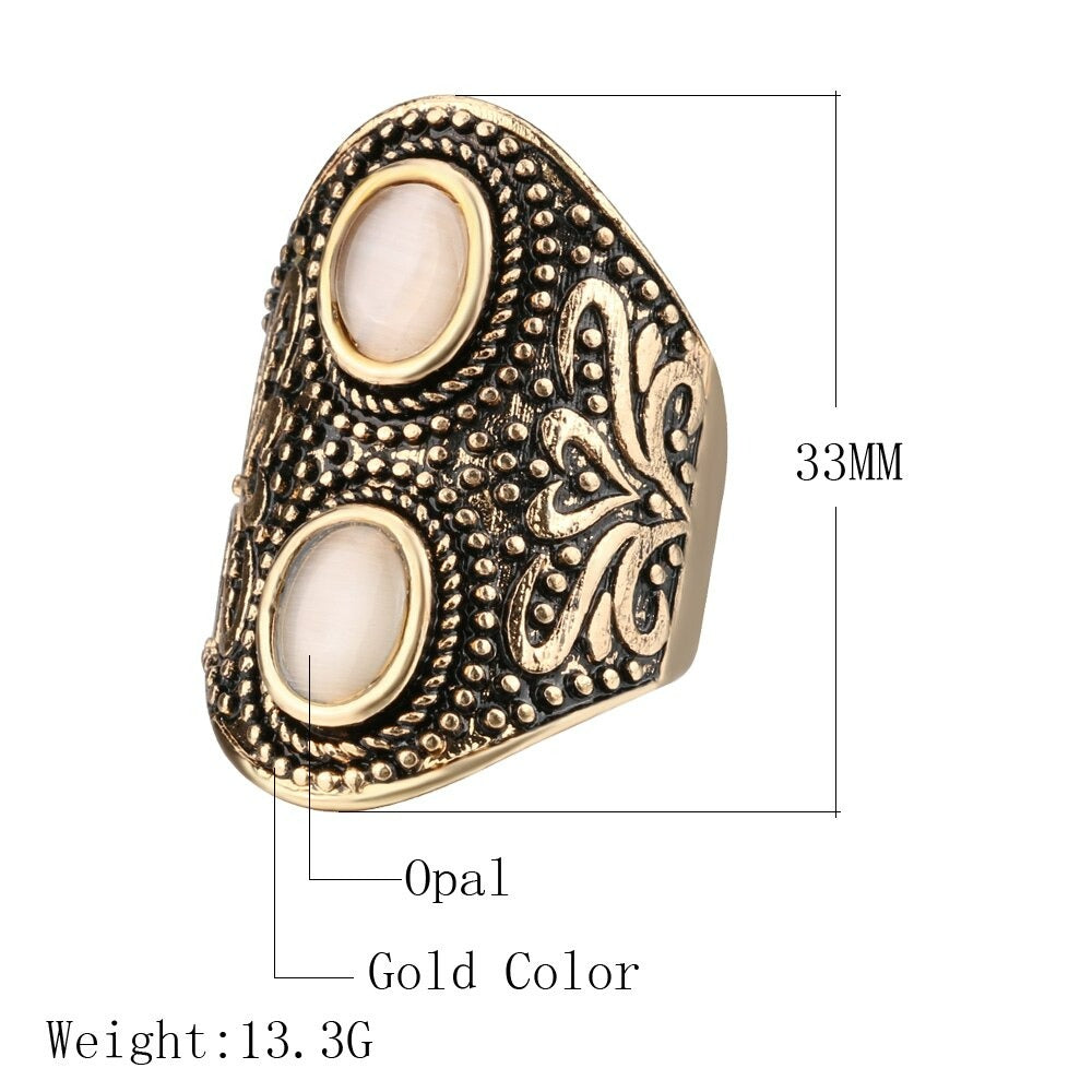 Vintage White Opal Floral Antique Gold Ethnic Ring