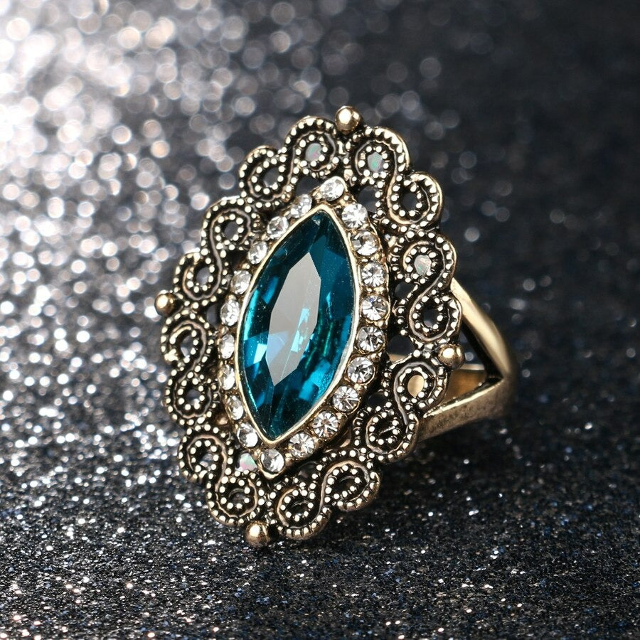 Vintage Blue Marquise Antique Gold Ethnic Ring