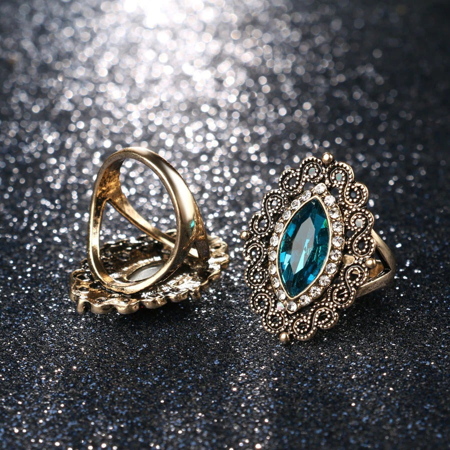 Vintage Blue Marquise Antique Gold Ethnic Ring
