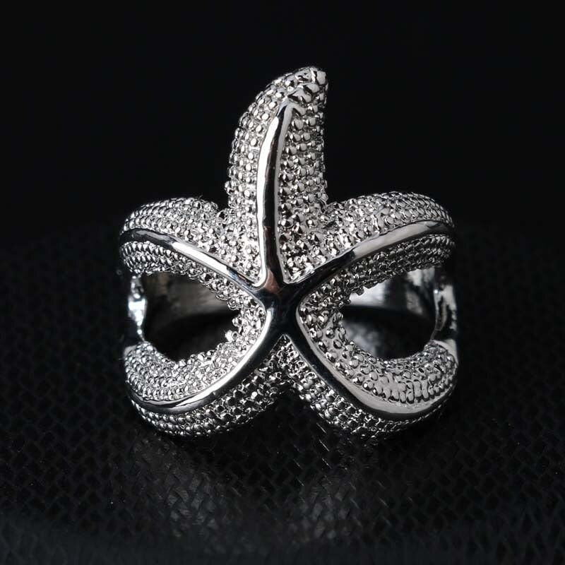 Stylish 925 Sterling Silver Starfish Charm Ring