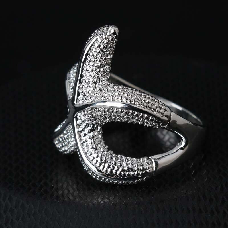 Stylish 925 Sterling Silver Starfish Charm Ring