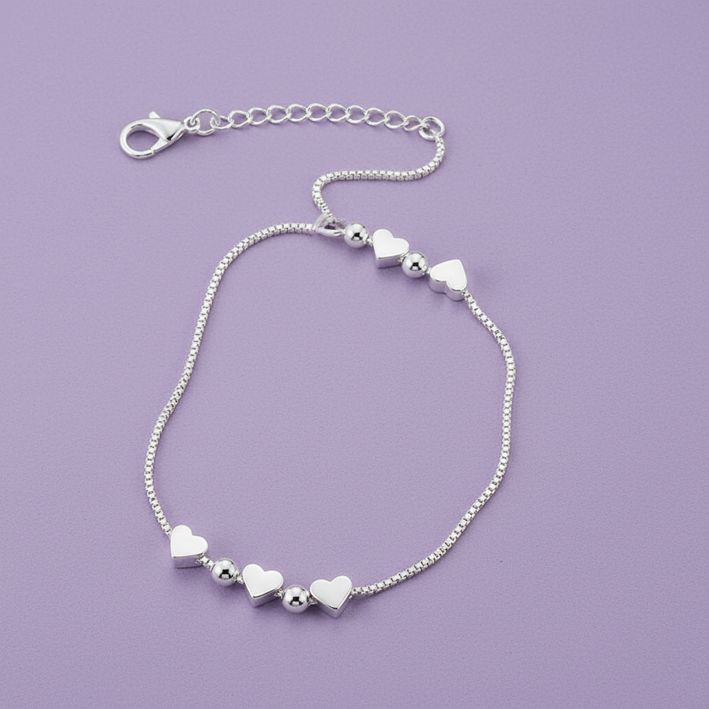 925 Sterling Silver Heart Charm Bracelet