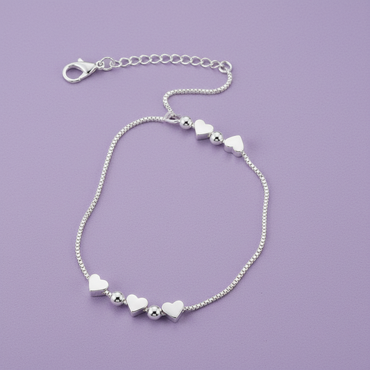 925 Sterling Silver Heart Charm Bracelet