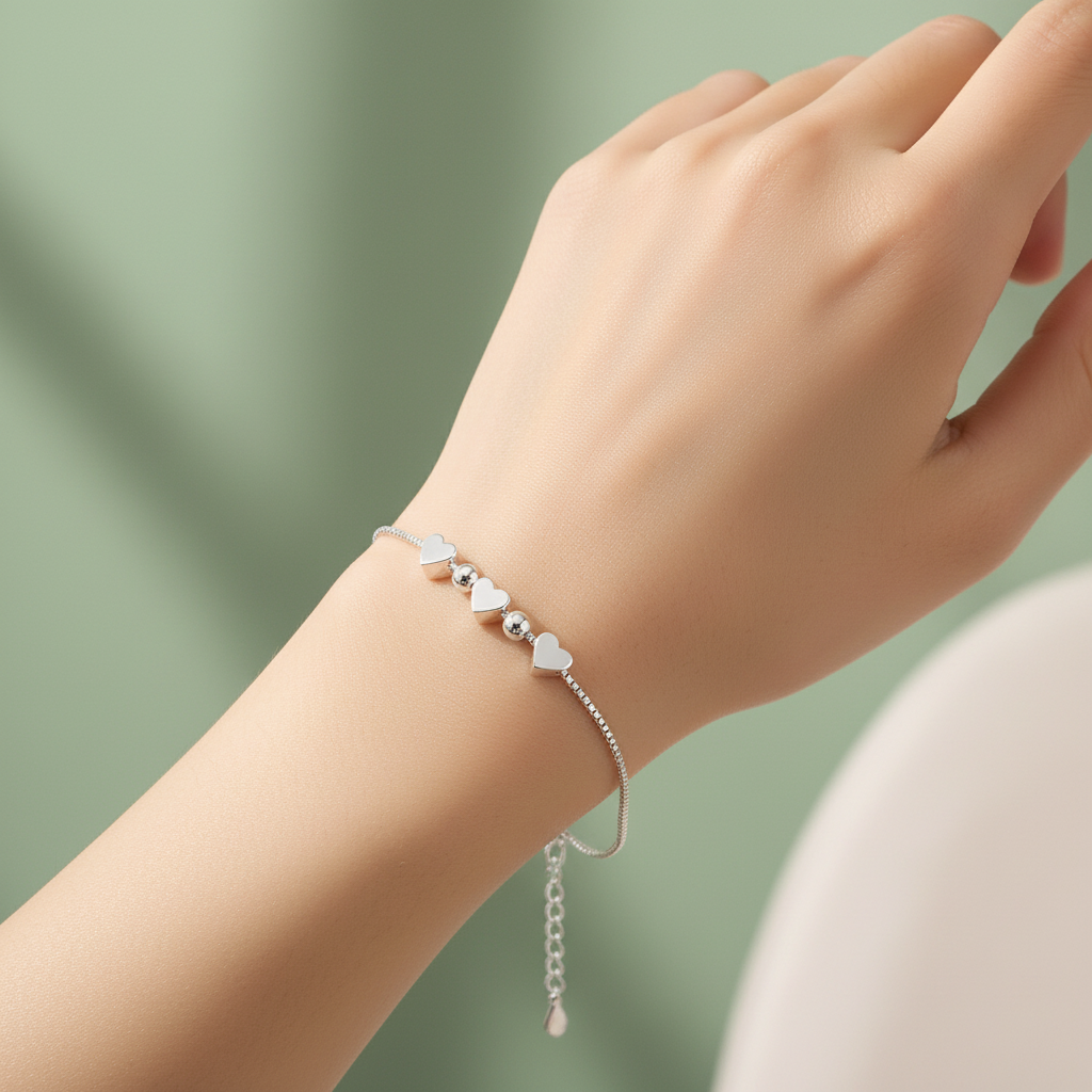 925 Sterling Silver Heart Charm Bracelet