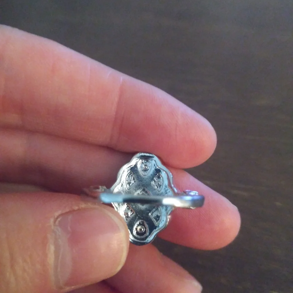Vintage Retro Blue Rhinestone Silver Art Deco Ring