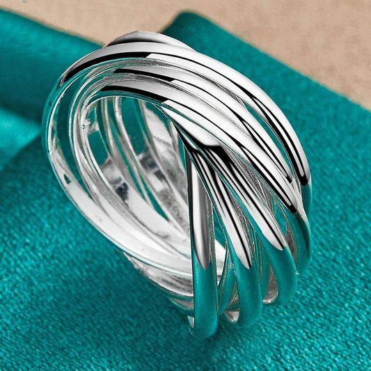 8 Overlapping Silver Spinner Anillos Ring