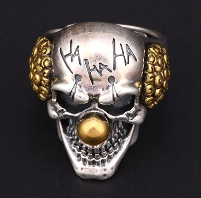 Laughing Clown Skull Head "HA HA HA" Retro Ring