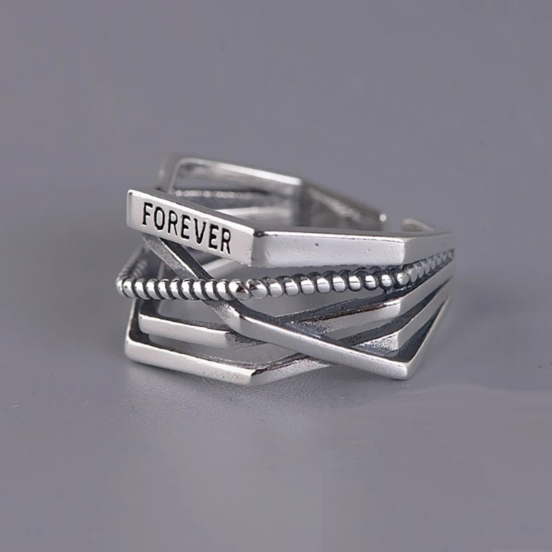 Vintage Irregular Lover "FOREVER" Open Hollow Silver Ring