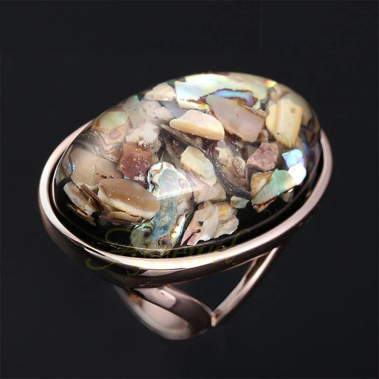 Big 28mm Colorful Shells Mosaic Artificial Coral Gold Ring