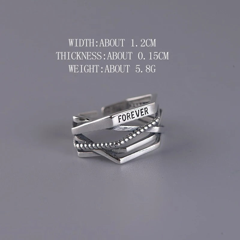 Vintage Irregular Lover "FOREVER" Open Hollow Silver Ring