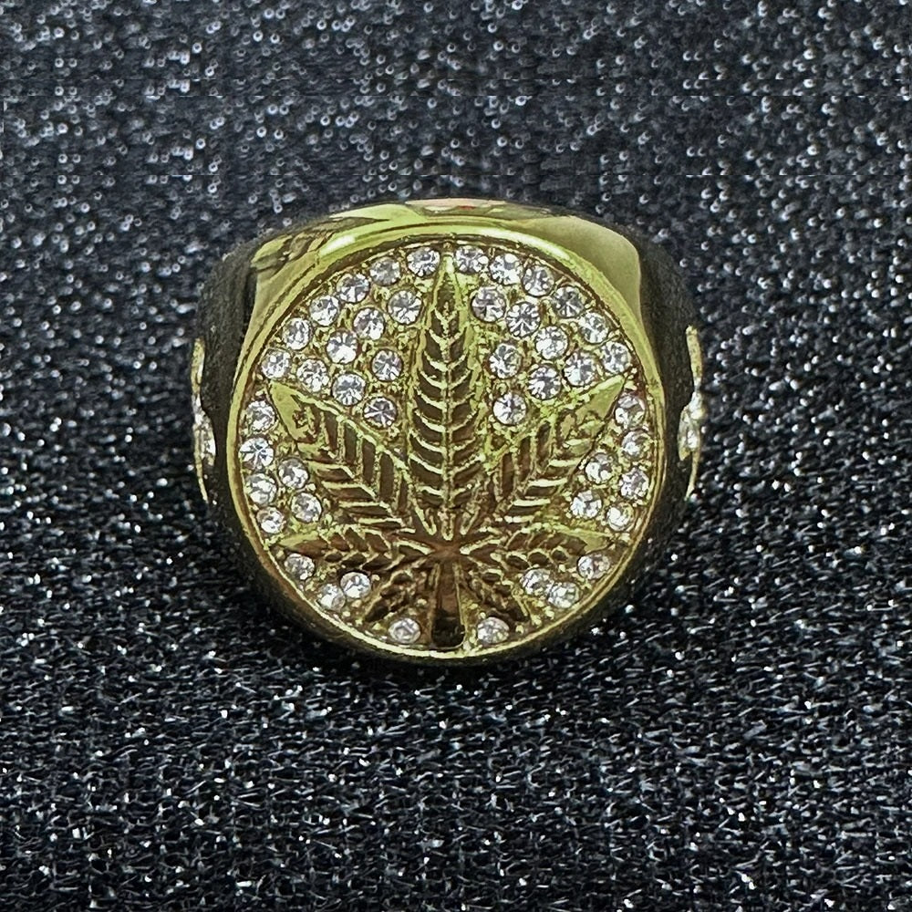 Round Cross Maple Leaf Gold Signet Ring