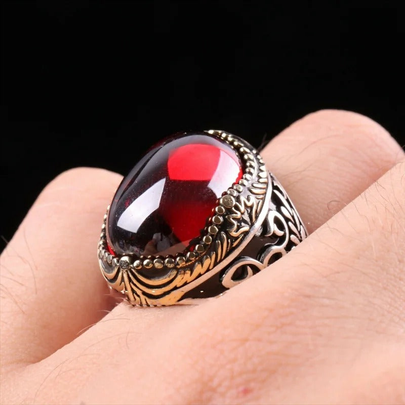 Men's Vintage Turkish Crown Red Two Tone Ring