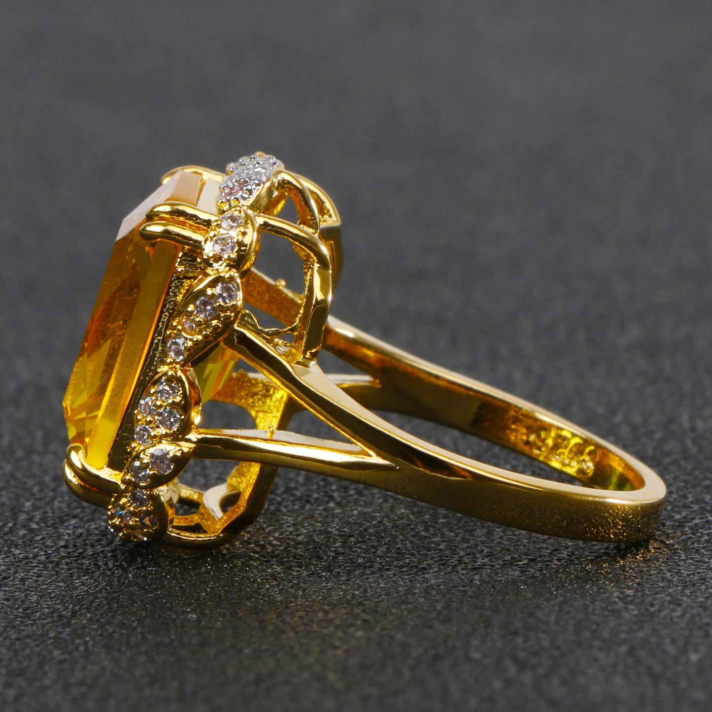 Huge Princess-Cut Yellow Gold Citrine Ring