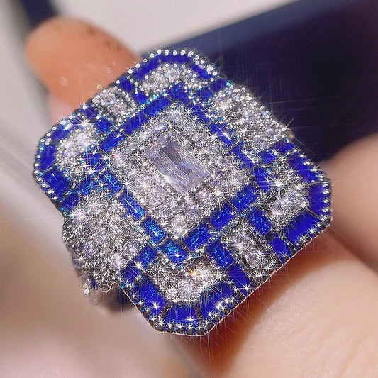 Antique Art Deco Natural Blue Sapphire & CZ Gemstone Silver Ring