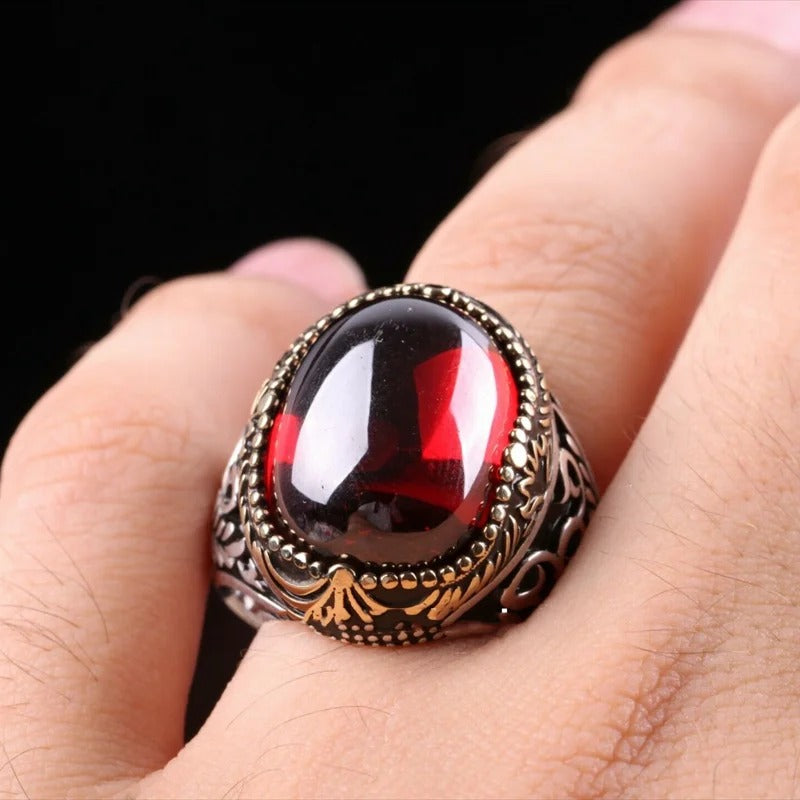 Men's Vintage Turkish Crown Red Two Tone Ring