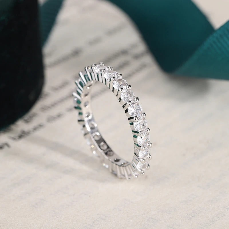 Full Eternity Moissanite Silver Engagement Ring