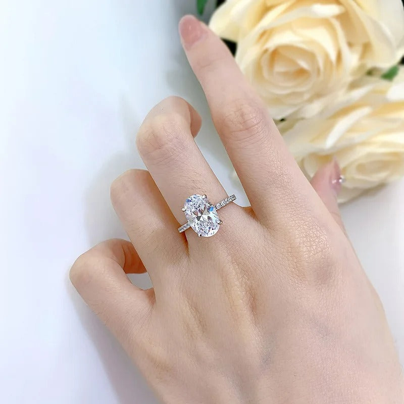 Oversized 14mm Oval CZ Silver Engagement Ring