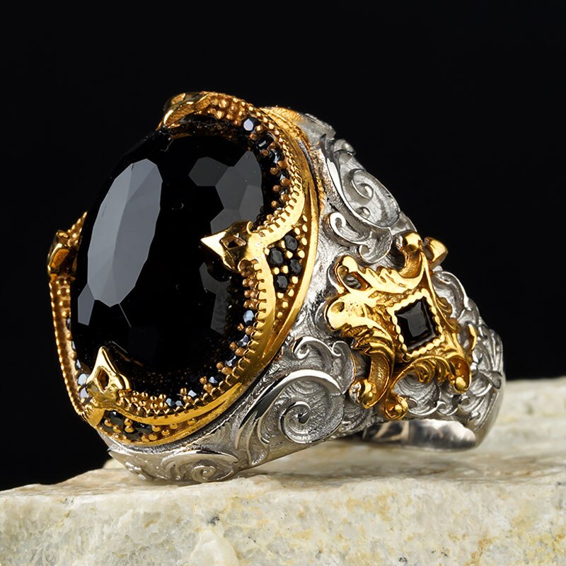 Men's 925 Sterling Silver Black Diamond Handmade Ring