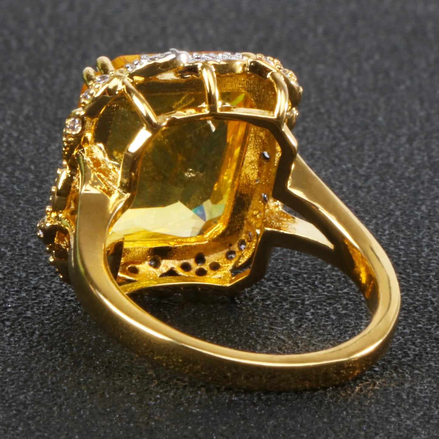 Huge Princess-Cut Yellow Gold Citrine Ring