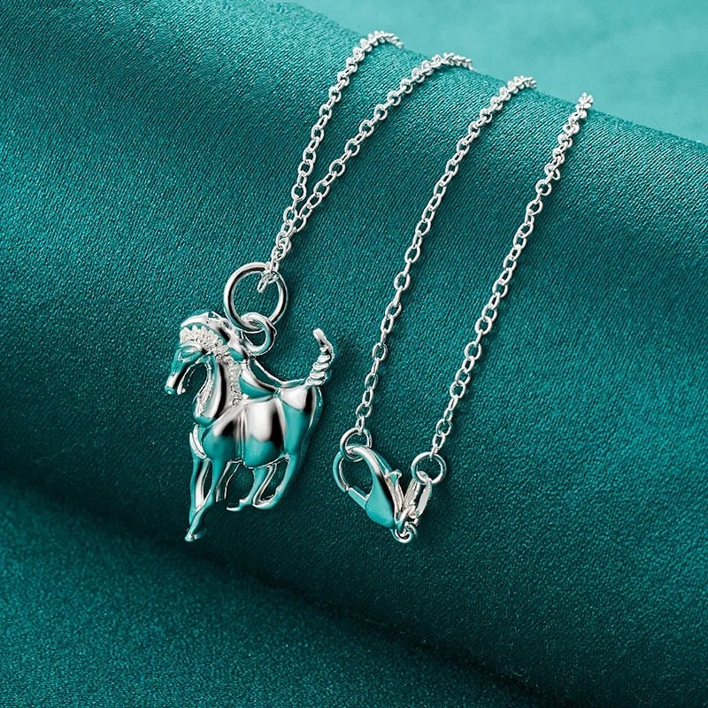 925 Sterling Silver Horse Stallion Pendant & 18" Chain