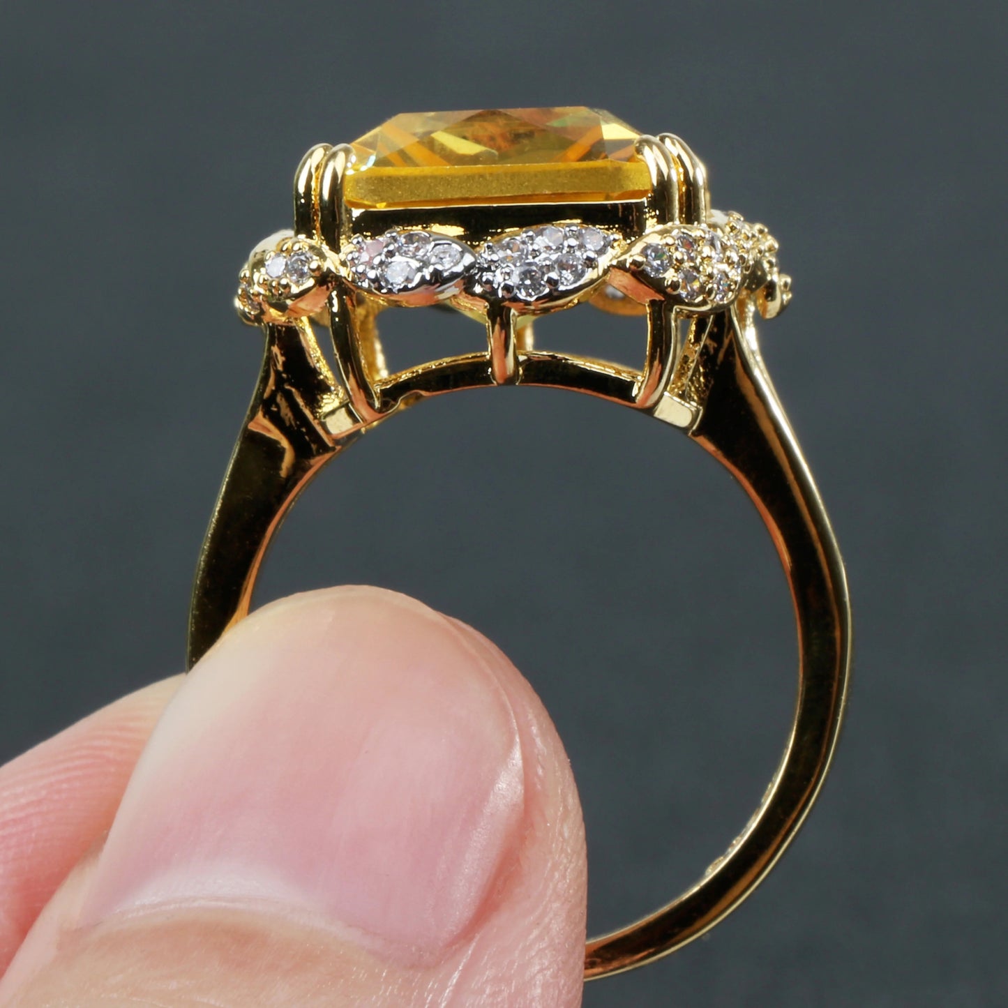 Huge Princess-Cut Yellow Gold Citrine Ring