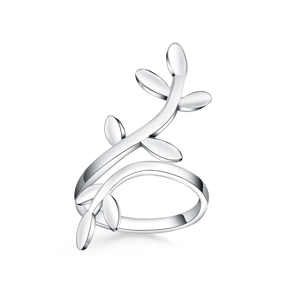 925 Sterling Silver Simple Classic Leaves Open Ring