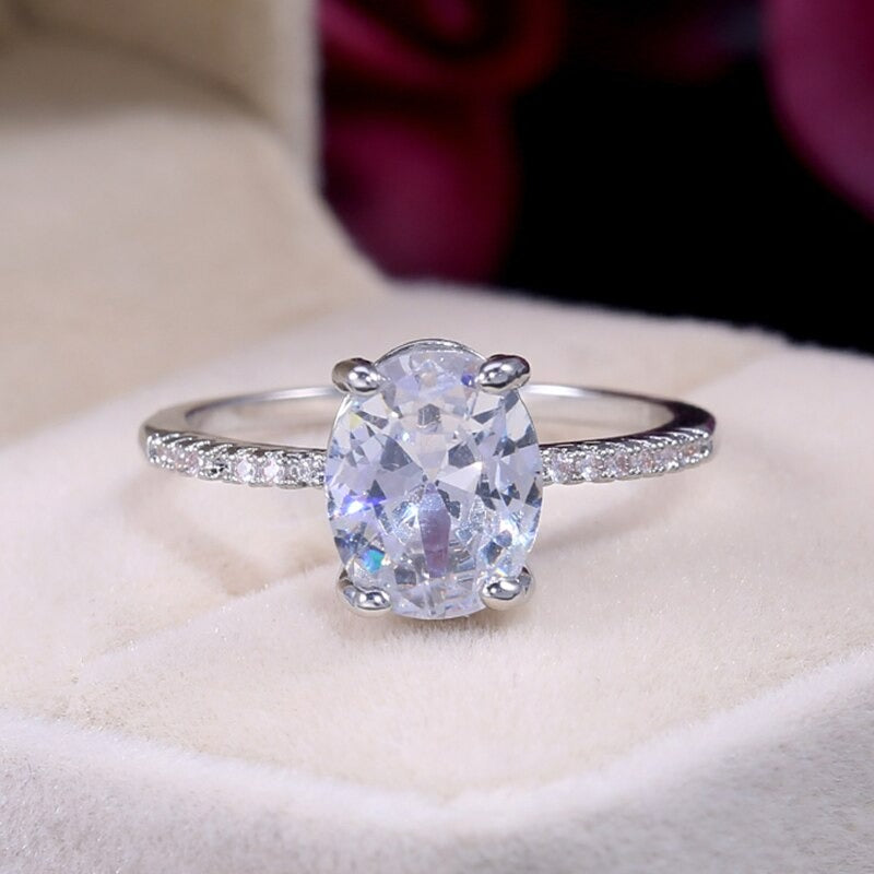 Oversized 14mm Oval CZ Silver Engagement Ring
