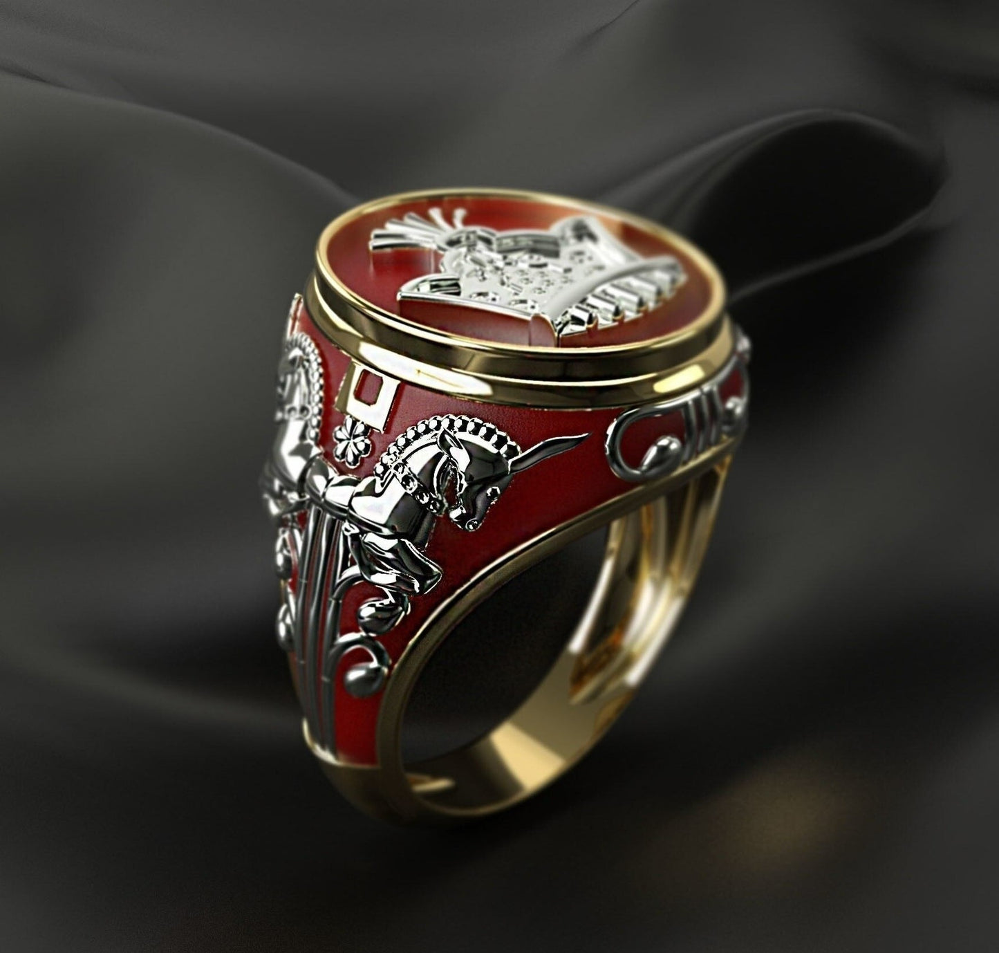 Men's King Horse Two-tone Knight Ring