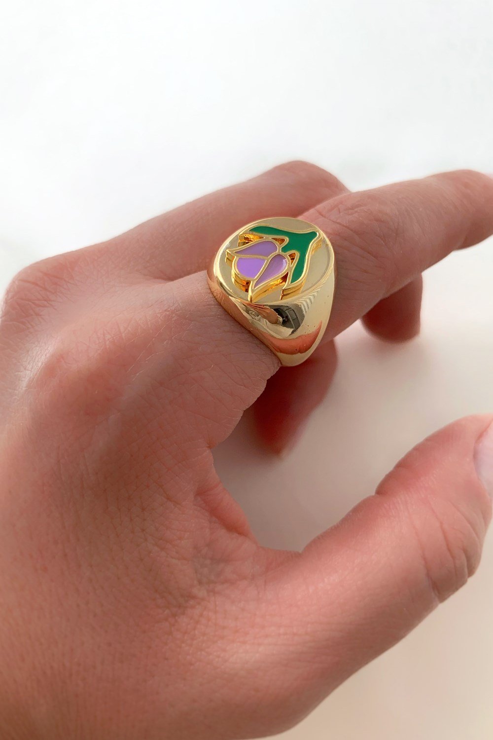 Colorful Dripping Oil Tai Chi Purple Tulip Gold Signet Ring