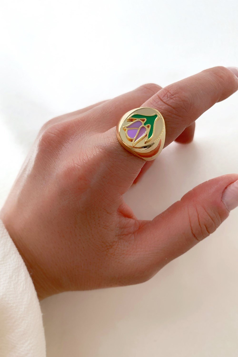 Colorful Dripping Oil Tai Chi Purple Tulip Gold Signet Ring