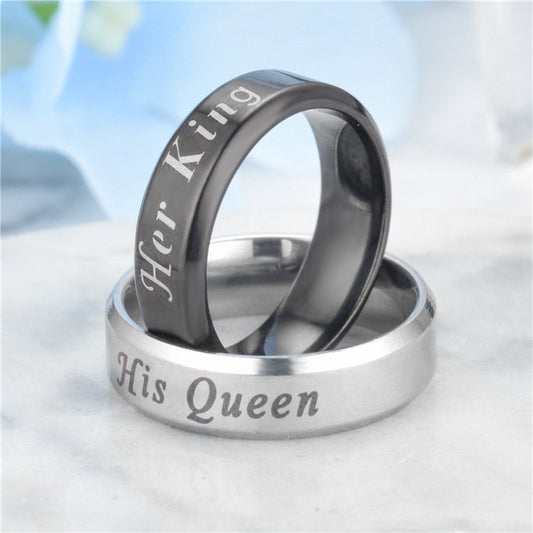 2pcs Stainless Steel  "His Queen" & "Her King" Matching Couple Rings