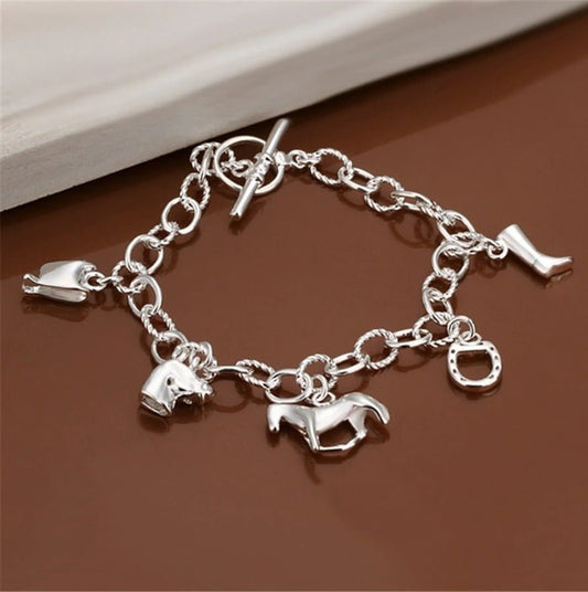 Horse Shoe & Boots Silver Charm Bracelet