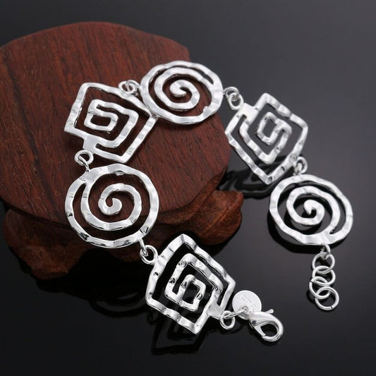 Sterling Silver Spiral Coil Link Geometric Bracelet