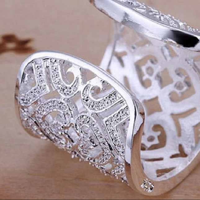 925 Sterling Silver Open Hollow Heart Bohemian Ring