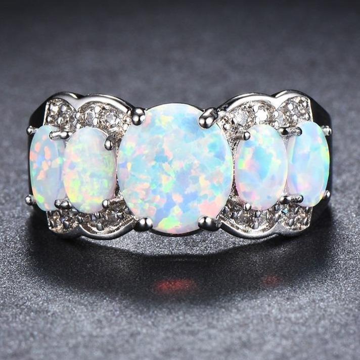 Sterling Silver Oval Faux White Fire Opal Vintage Ring