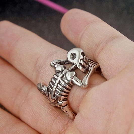 Silver Skull Skeleton Gothic Open Punk Rock Ring