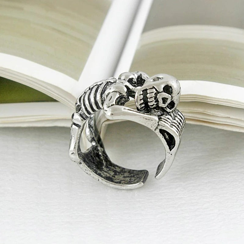 Silver Skull Skeleton Gothic Open Punk Rock Ring
